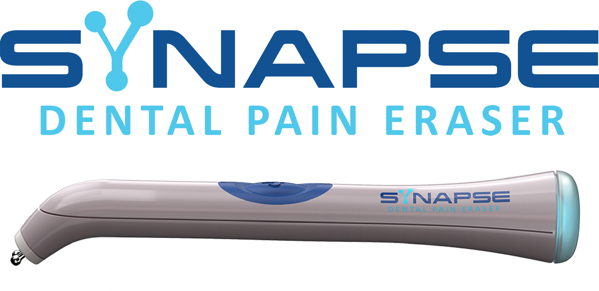 The image features a logo with the word  SYNAPSES  prominently displayed above a graphic of a dental panaser, indicating it s a company related to dental services, specifically for pain erasure.